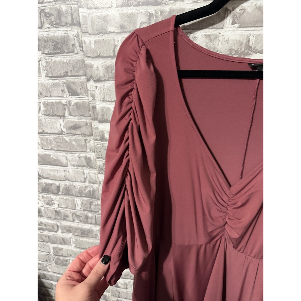 Torrid Rosewood Pink Ruched Puff Sleeve V-Neck Empire Waist Mini Dress Size 4 4X - Picture 5 of 5